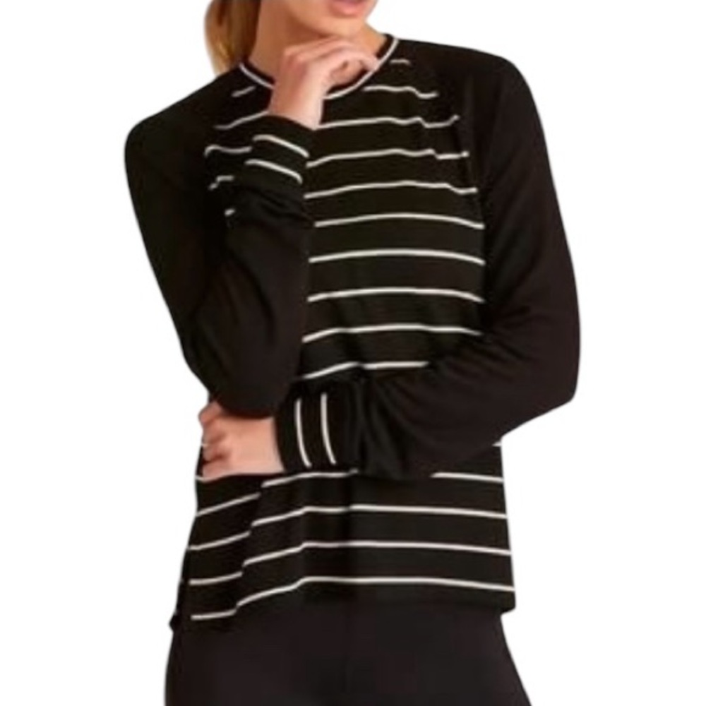 Alala Women's Breeze Striped Black White Round Neck Luxe Lounge Sweatshirt Top S